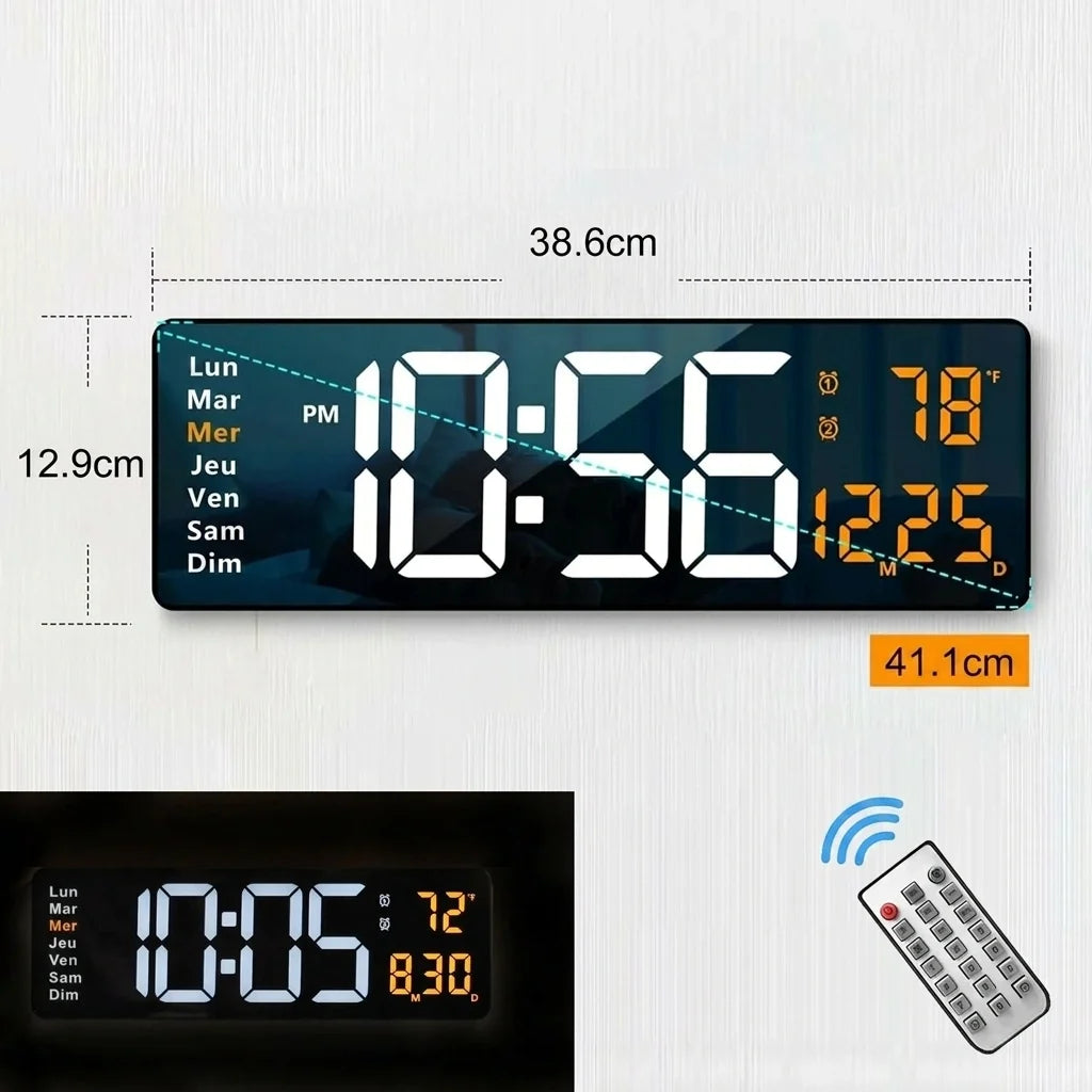 Grande Horloge Murale Numérique LED avec Télécommande