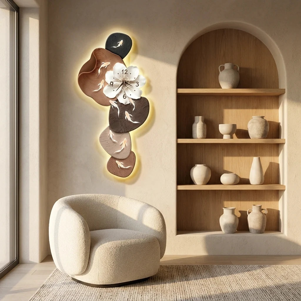 Horloge Décoration Murale Carpes Koï Grand Format