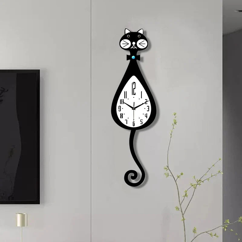 Horloge Chat Queue Animée Silencieuse Design