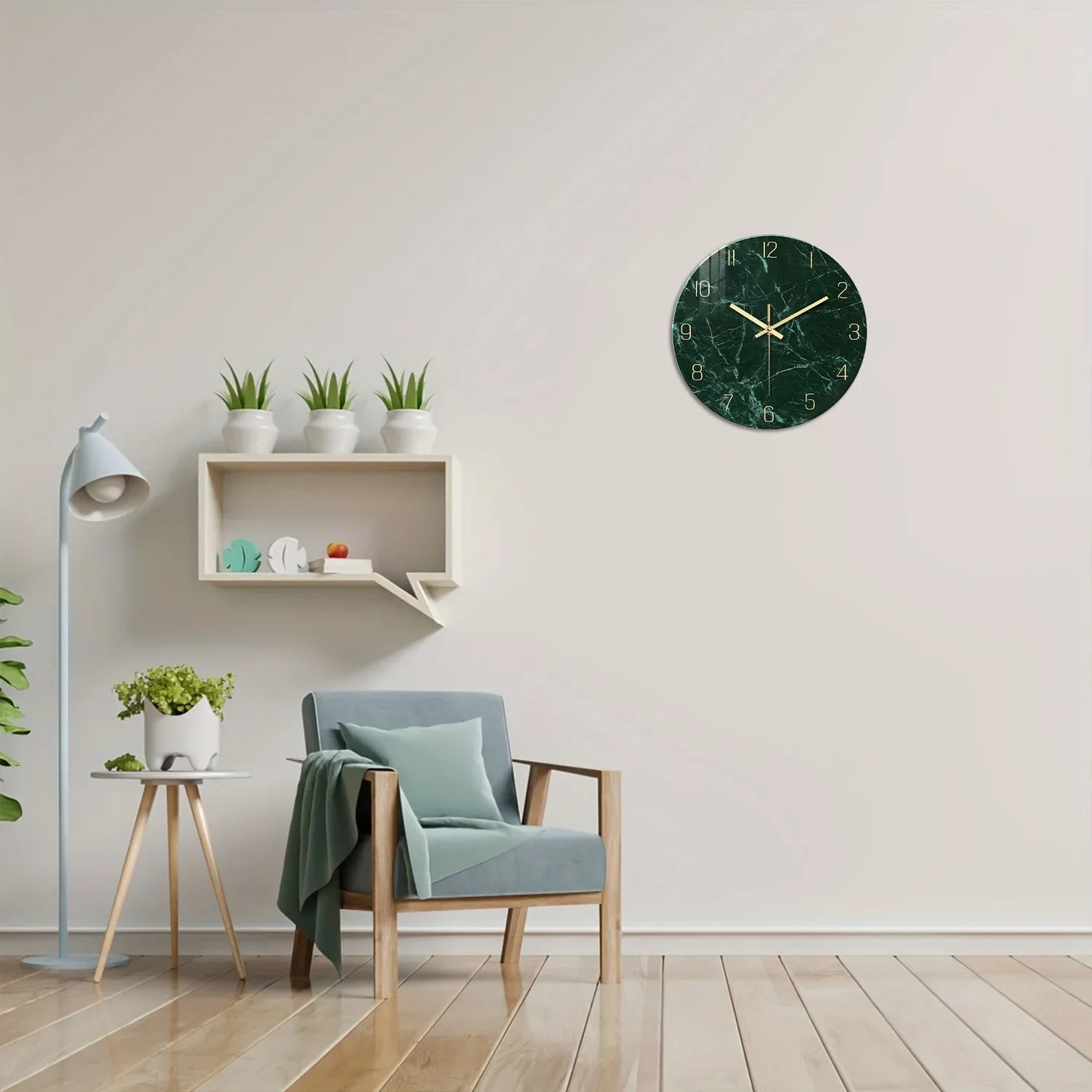 Horloge Murale en Verre Effet Marbre Emeraude Foncé