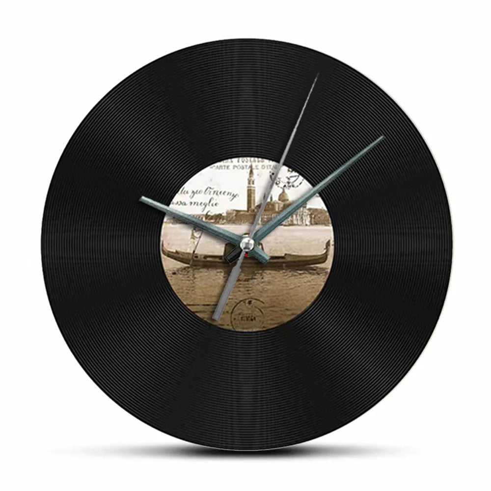 Horloge Murale Rétro Vinyle Noir