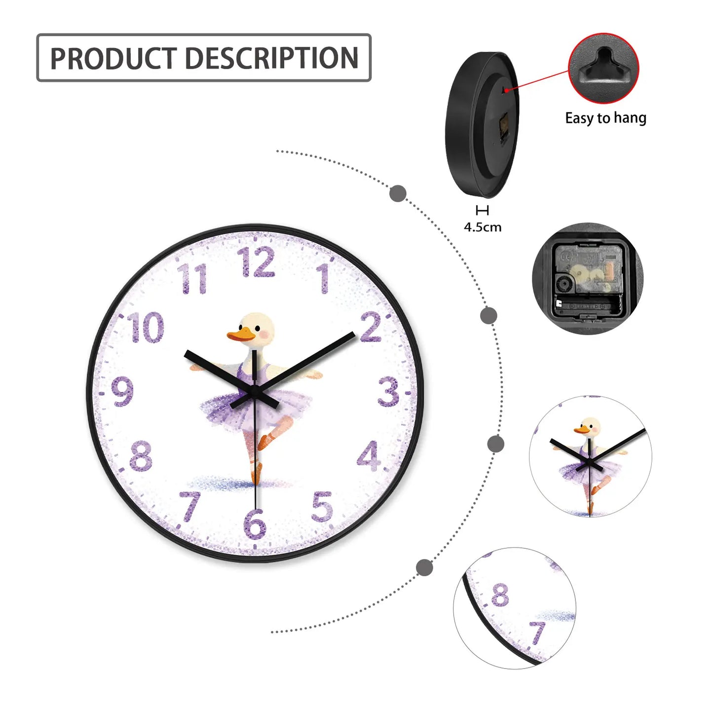 Horloge Murale Enfant Design Cygne Ballet