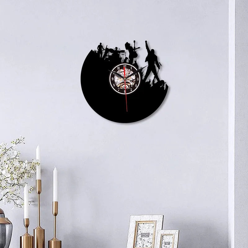 Horloge Murale Vintage Vinyles Rock Band pour Passionnés de Musique