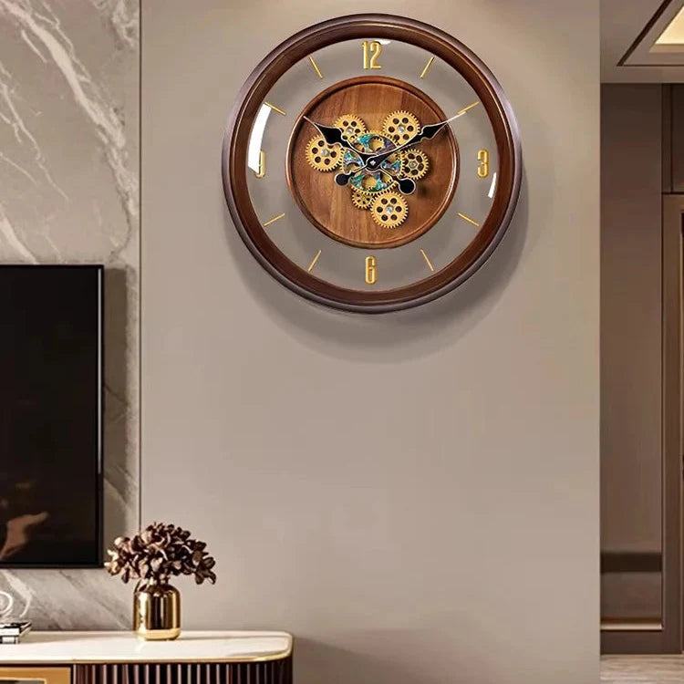Horloge Murale en Bois de Luxe avec Engrenages