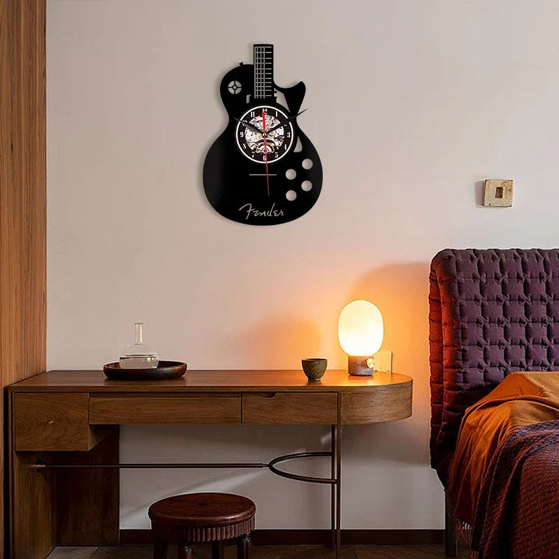 Horloge Murale Originale Vinyle Forme Guitare