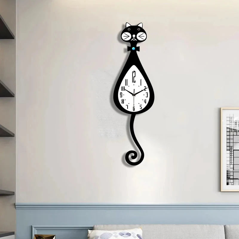 Horloge Chat Queue Animée Silencieuse Design