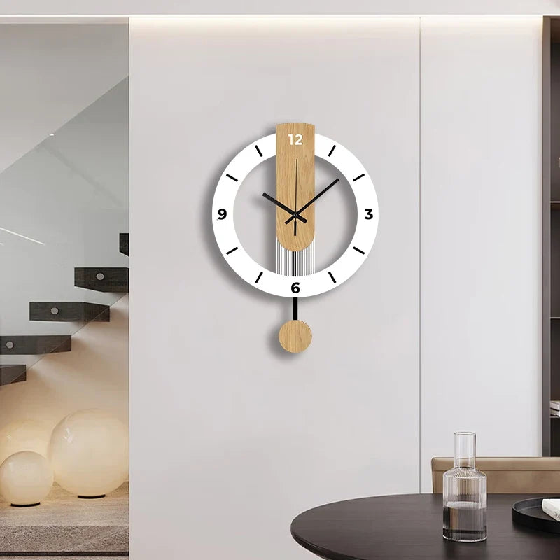 Horloge Murale Silencieuse Acrylique Bois Blanc à Balancier