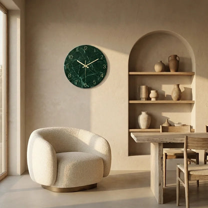 Horloge Murale en Verre Effet Marbre Emeraude Foncé