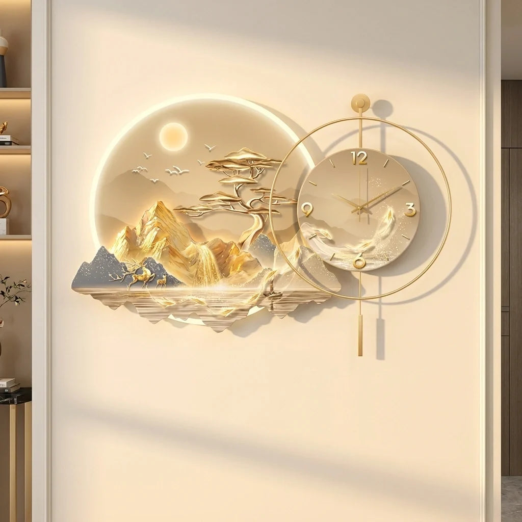 Horloge Pendule LED Paysage Nordique