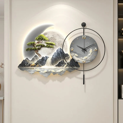Horloge Pendule LED Paysage Nordique