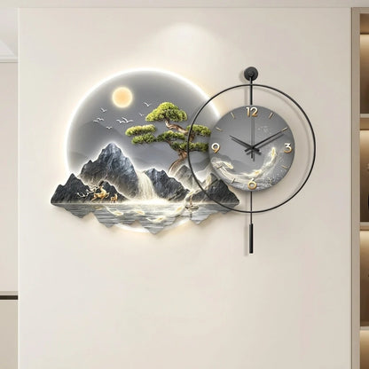 Horloge Pendule LED Paysage Nordique