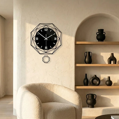 Horloge Pendule Murale Moderne Polygones Décoration de Salon