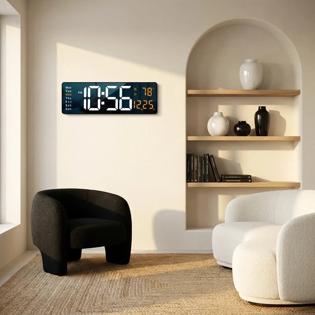 Grande Horloge Murale Numérique LED avec Télécommande