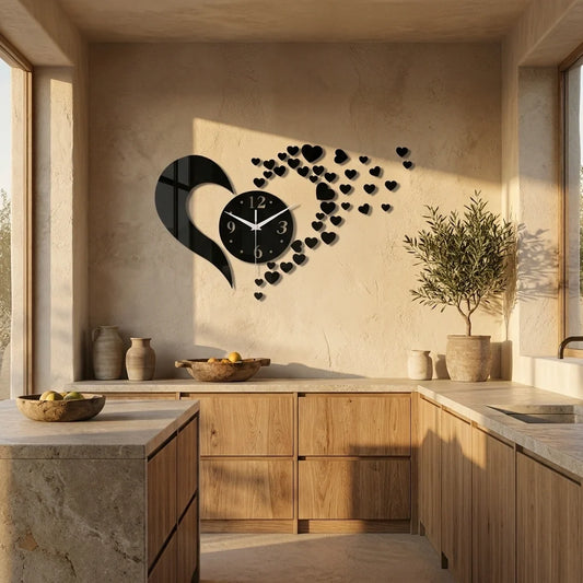 Horloge Coeur Acrylique Miroir Design Unique