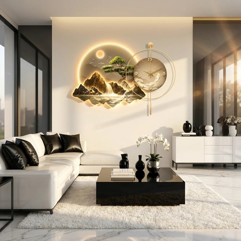 Horloge Pendule LED Paysage Nordique