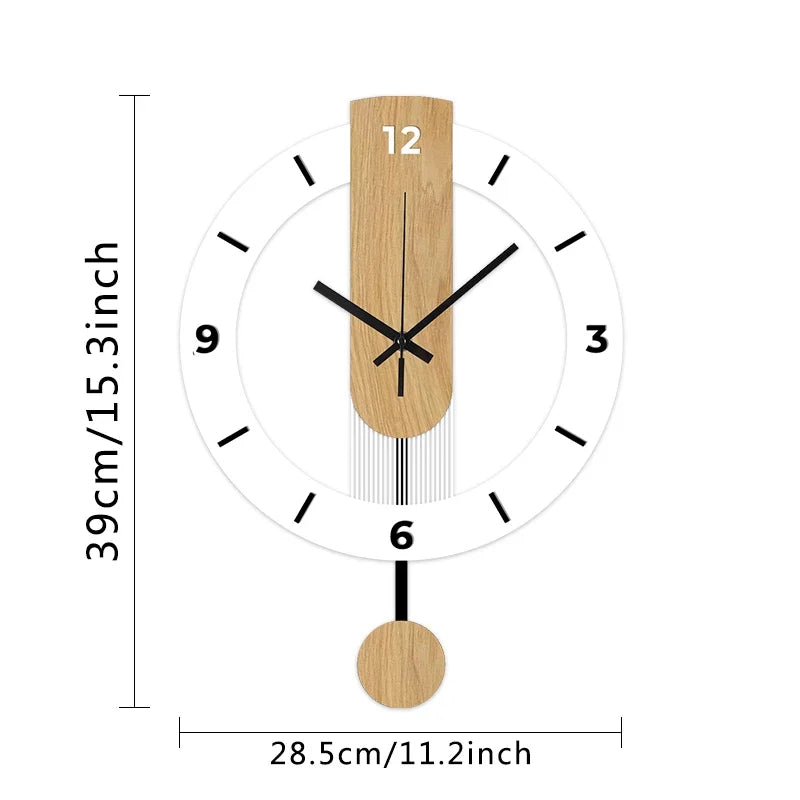 Horloge Murale Silencieuse Acrylique Bois Blanc à Balancier