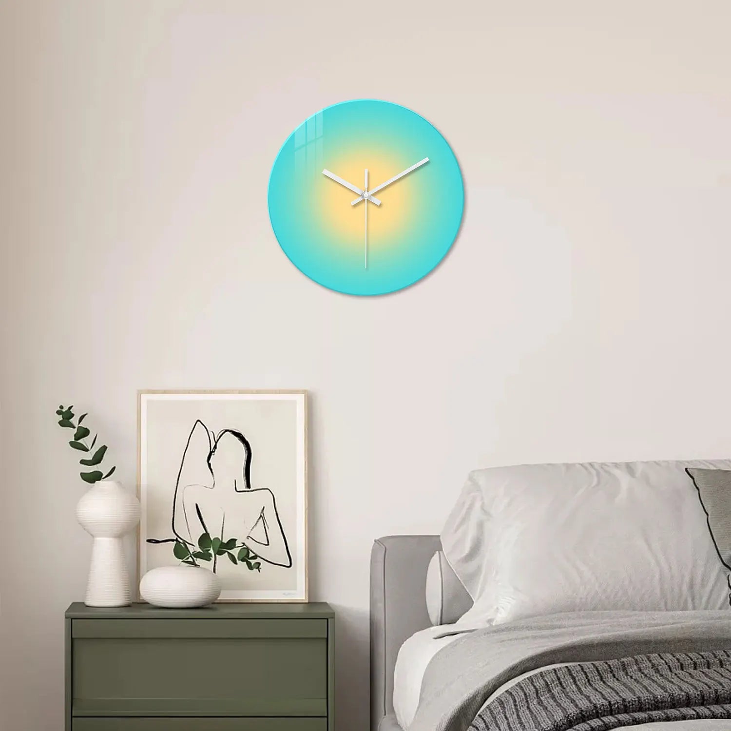 Horloge Murale Design Dégradé Coloré Bleu Jaune