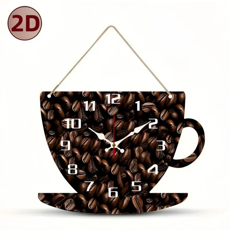 Horloge Murale Silencieuse Bois Forme Tasse de Café