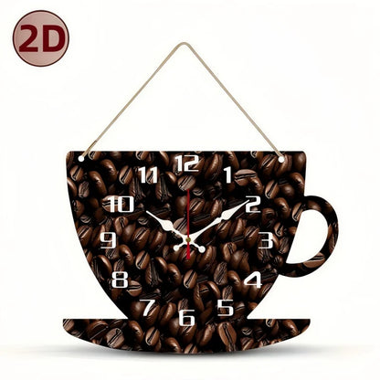 Horloge Murale Silencieuse Bois Forme Tasse de Café