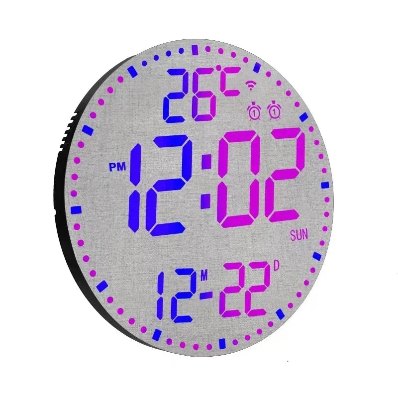 Horloge Murale Digitale LED Colorée avec Double Alarme Moderne