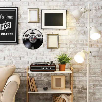 Horloge Murale LED Design Hélicoptère Vinyle Noir