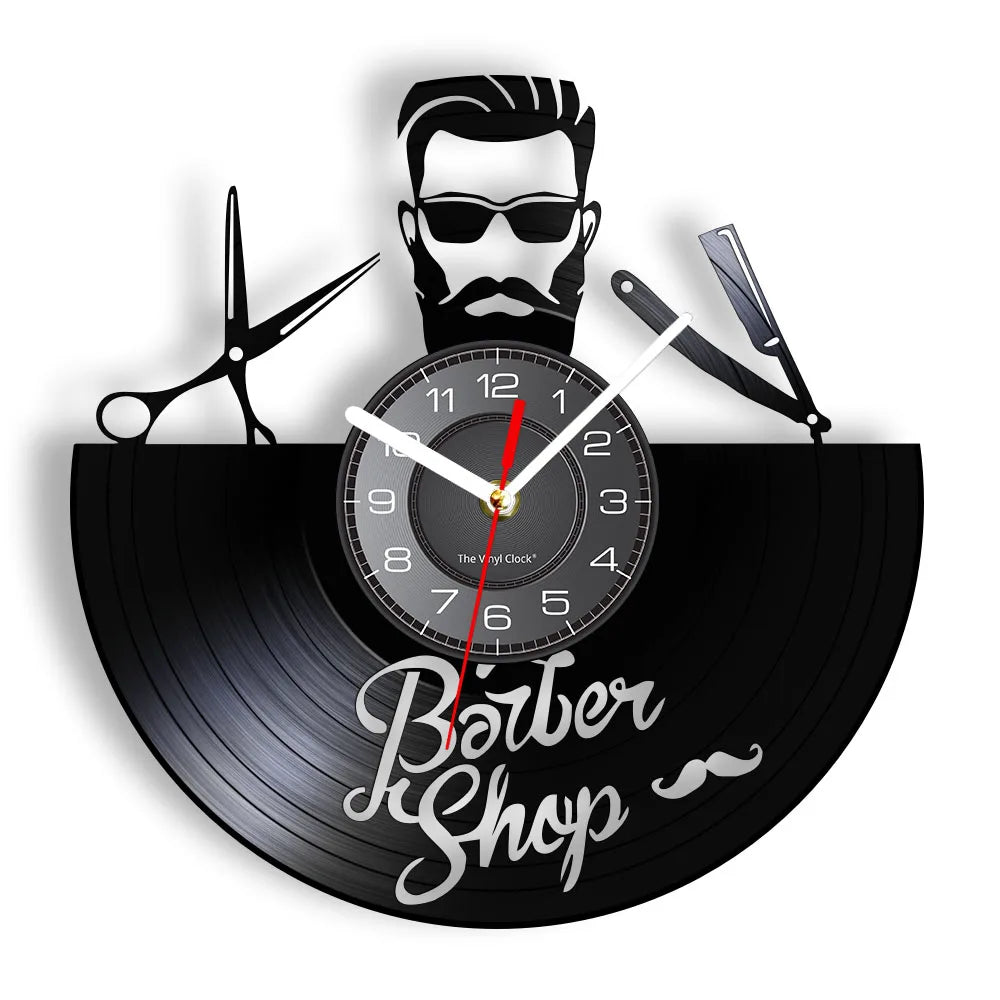 Horloge Vinyle Design Style Barber Shop