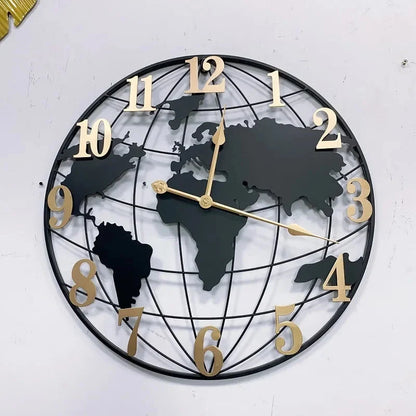 Grande Horloge Murale Carte du Monde Métal 60cm