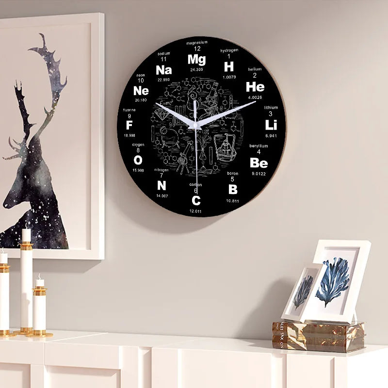 Horloge Murale Silencieuse Design Périodique Élémentaire