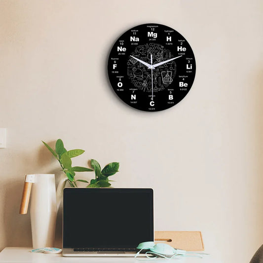 Horloge Murale Silencieuse Design Périodique Élémentaire