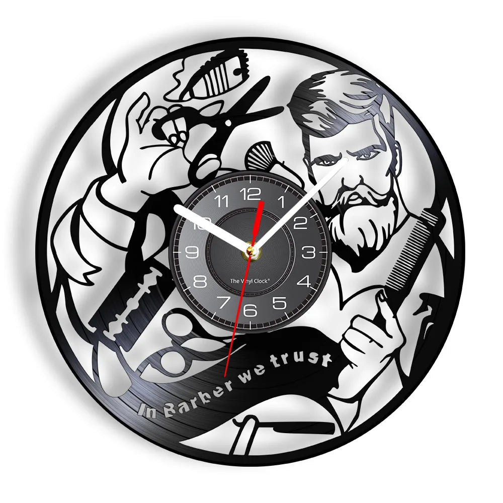 Horloge Vinyle Design Style Barber Shop