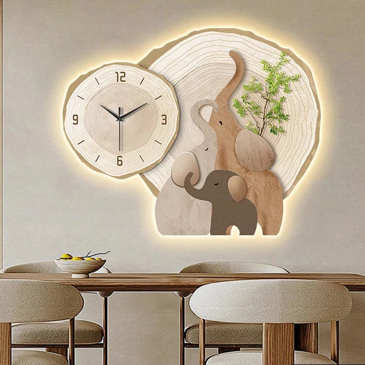 Horloge Murale Lumineuse Éléphants