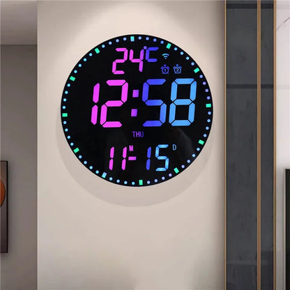 Horloge Murale Digitale LED Colorée avec Double Alarme Moderne