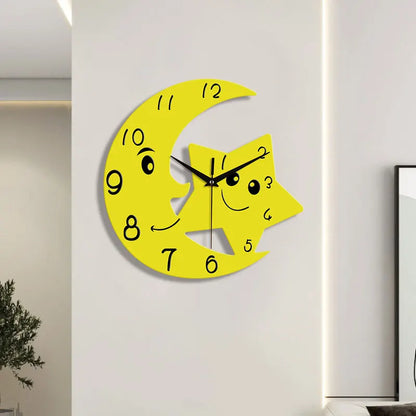 Horloge Murale Enfant Lune et Étoile Jaune