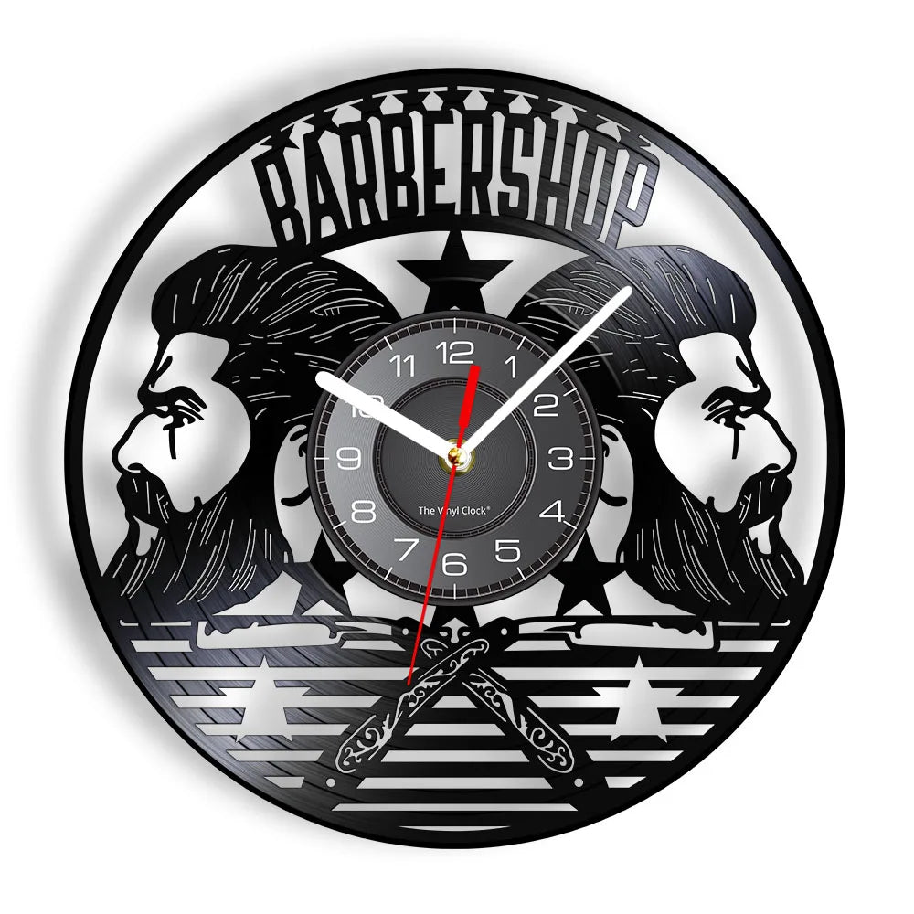 Horloge Vinyle Design Style Barber Shop