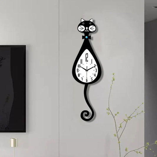 Horloge Chat Queue Animée Silencieuse Design