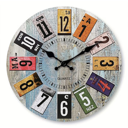 Horloge Murale Scandinave Bois Bleu Chiffres Colorés