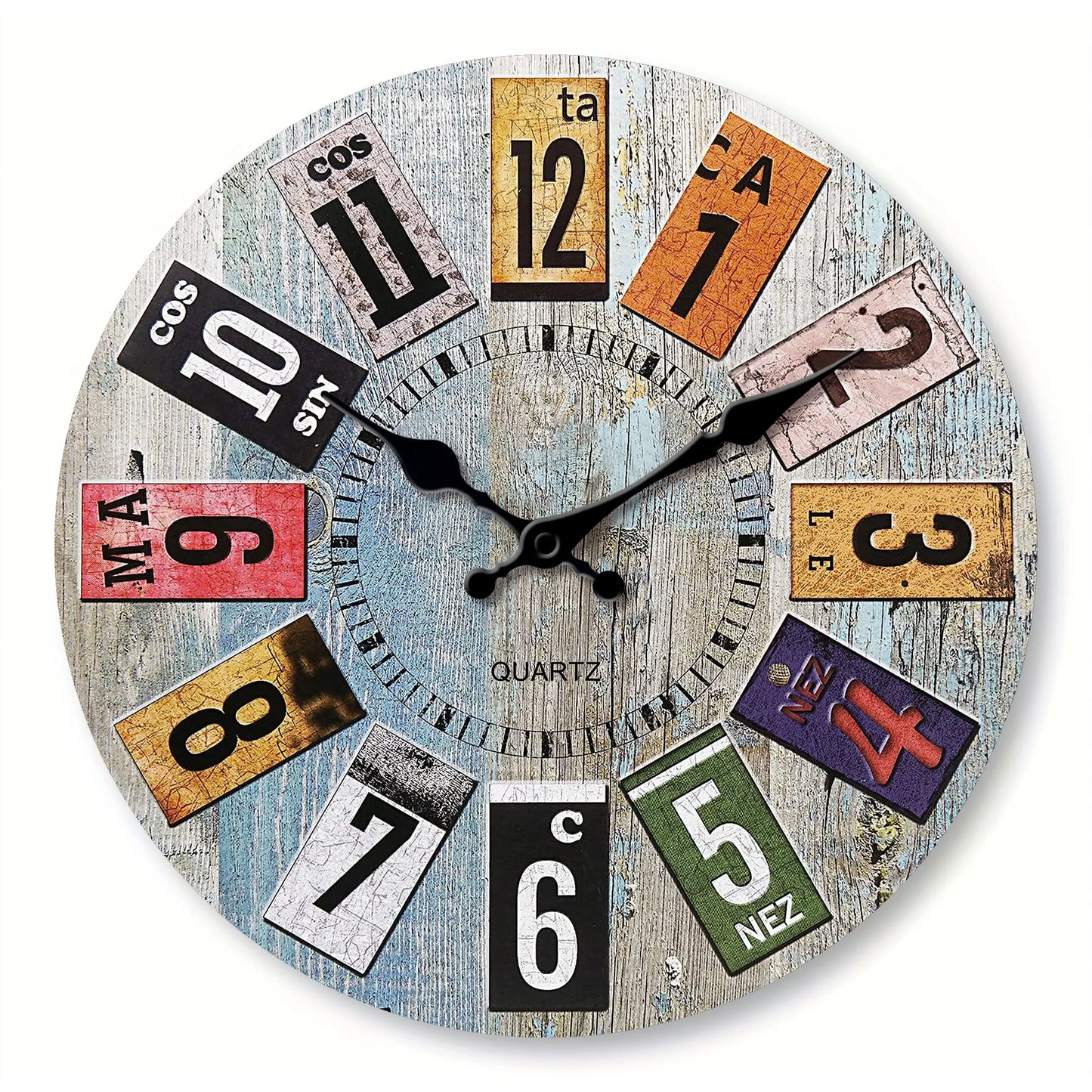 Horloge Murale Scandinave Bois Bleu Chiffres Colorés