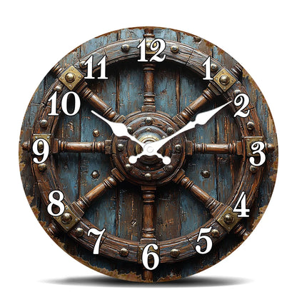 Horloge Murale Vintage Roue de Navire Déco Nautique
