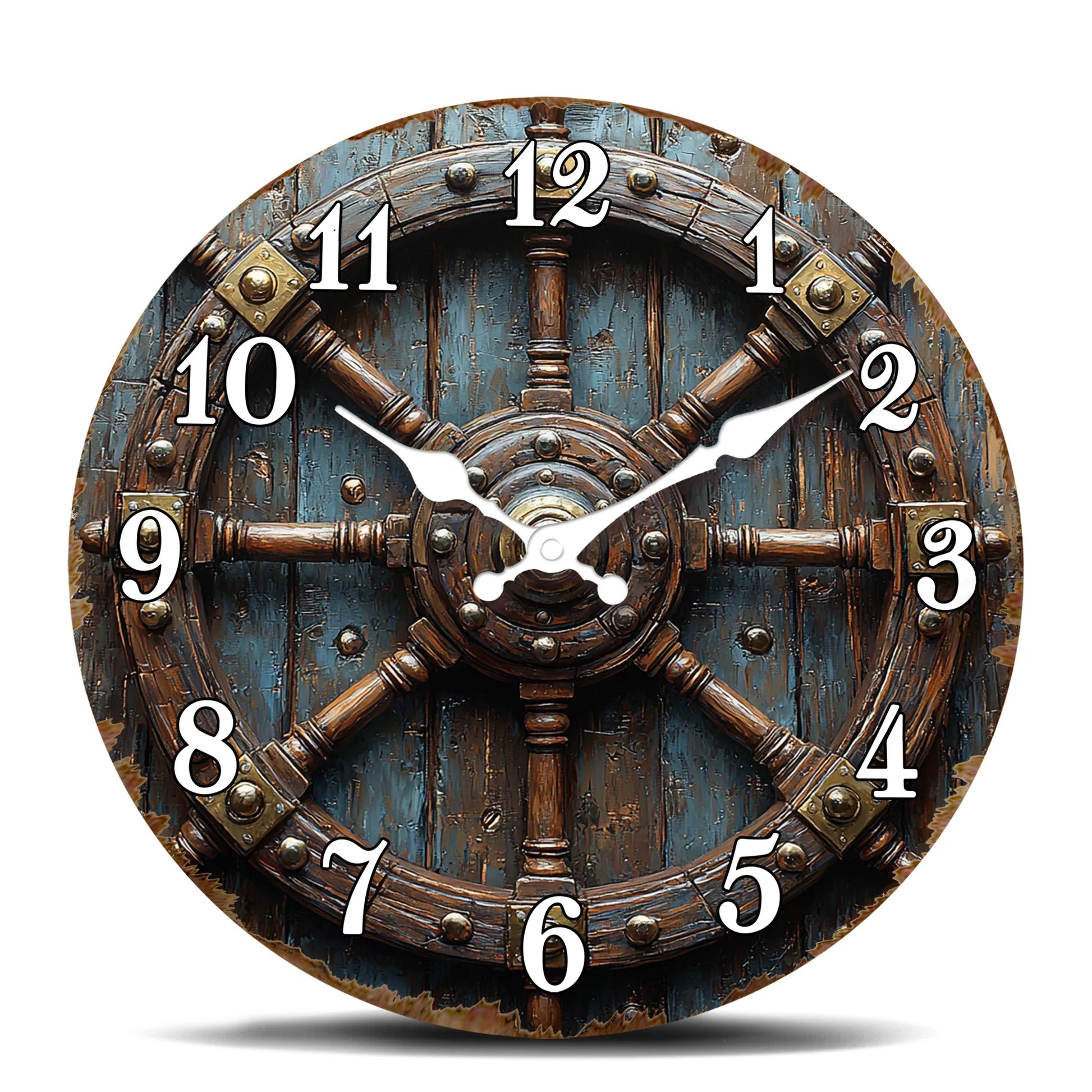 Horloge Murale Vintage Roue de Navire Déco Nautique