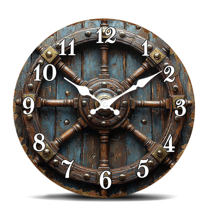 Horloge Murale Vintage Roue de Navire Déco Nautique