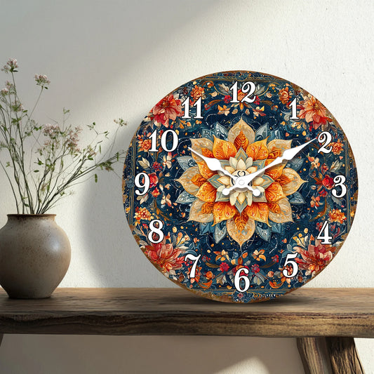 Horloge Murale Design Mandala Floral Bohémien Coloré