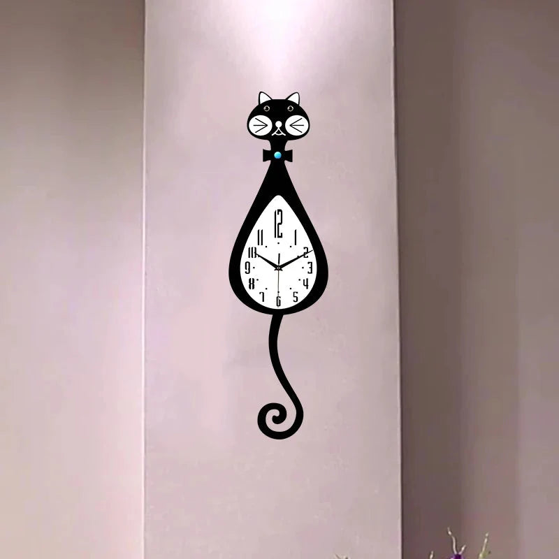 Horloge Chat Queue Animée Silencieuse Design