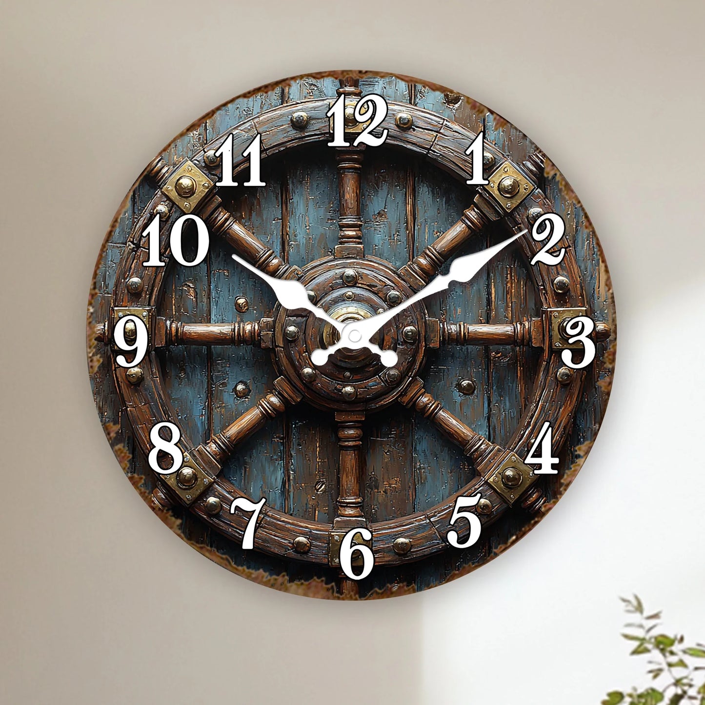 Horloge Murale Vintage Roue de Navire Déco Nautique