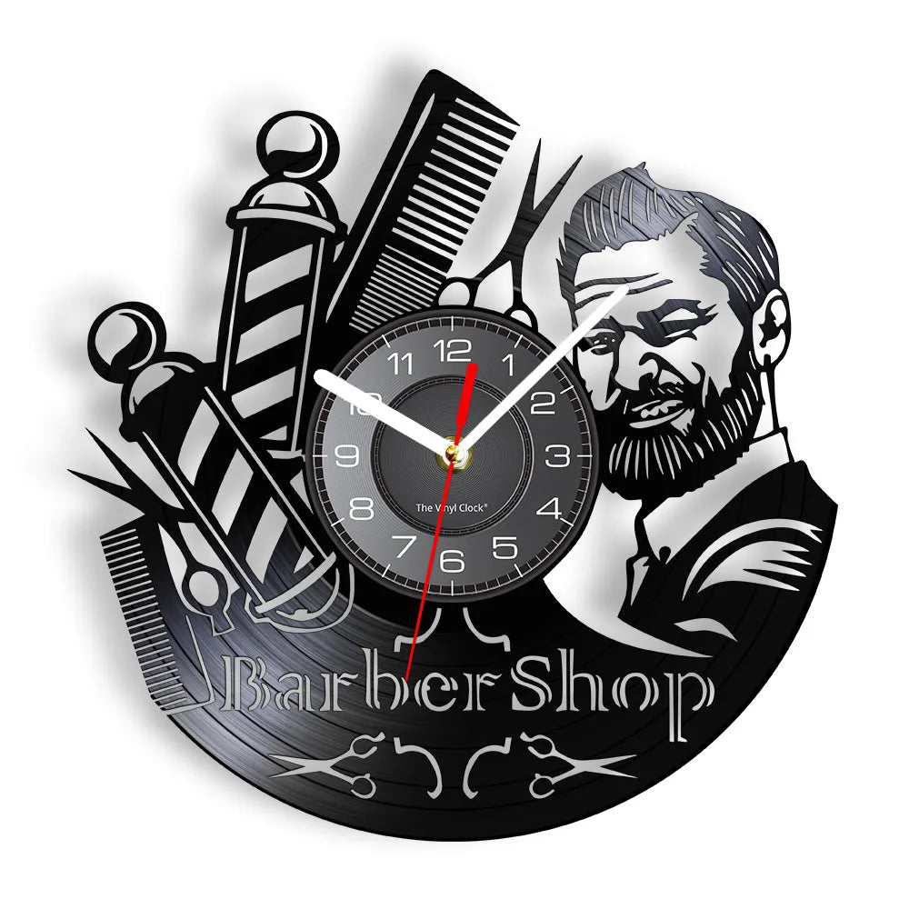 Horloge Vinyle Design Style Barber Shop