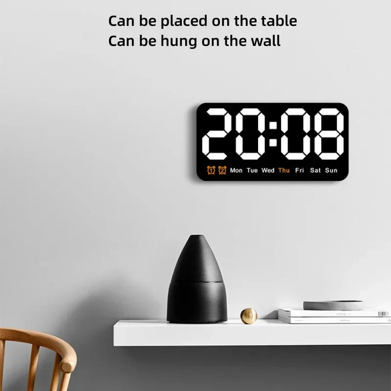 Horloge Murale Digitale LED Grande Taille avec Double Alarme