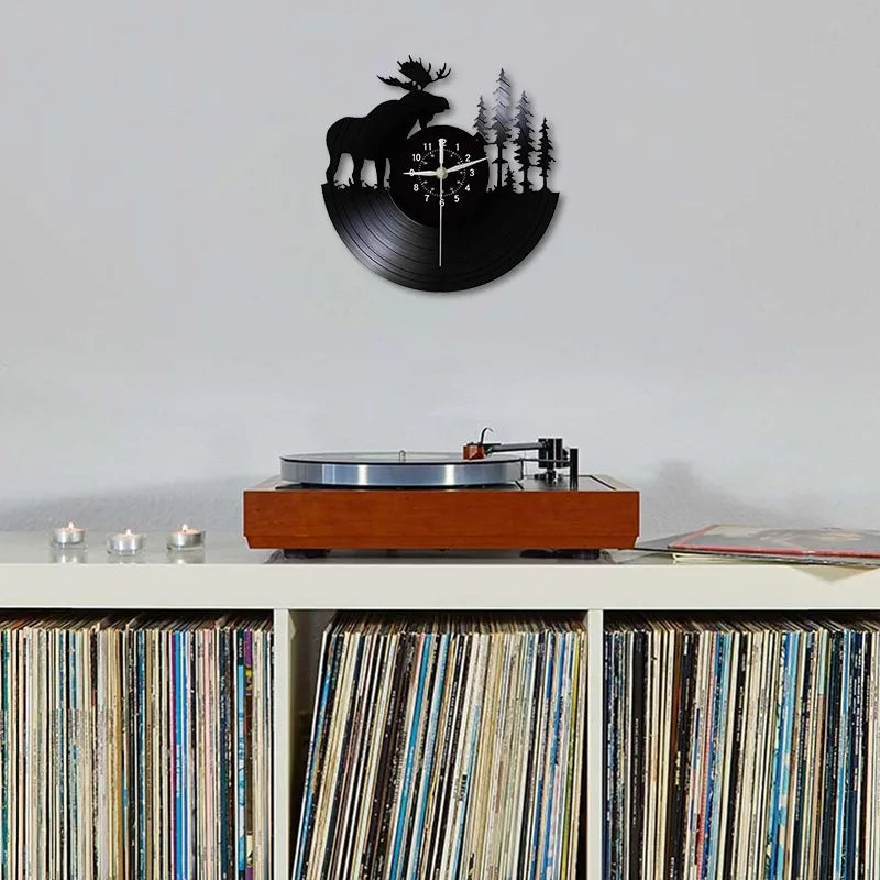 Horloge Vinyle Noir Renne