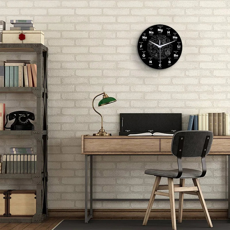Horloge Murale Silencieuse Design Périodique Élémentaire