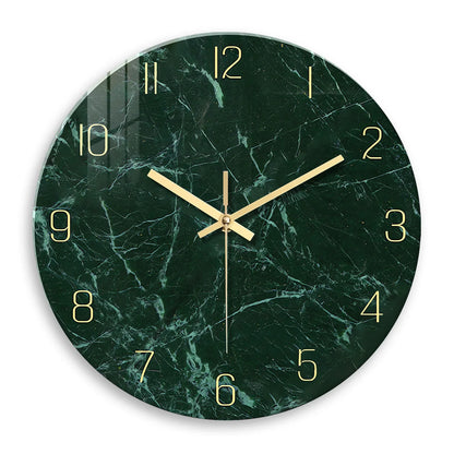 Horloge Murale en Verre Effet Marbre Emeraude Foncé