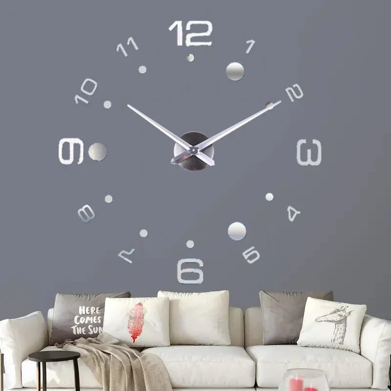 Horloge Murale Silencieuse Acrylique Effet Miroir Art Design