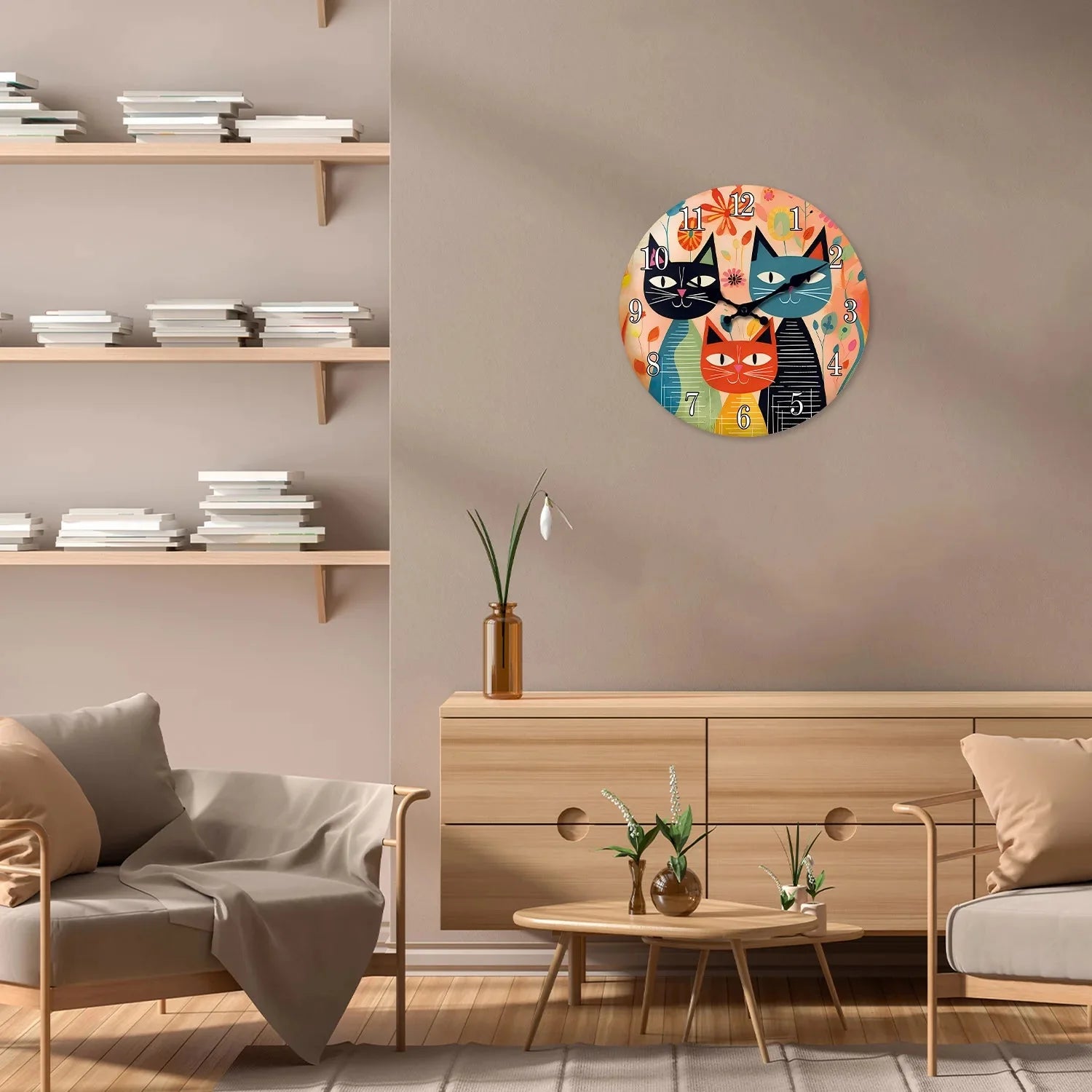 Horloge Chat Famille de Chats Vintage en Bois